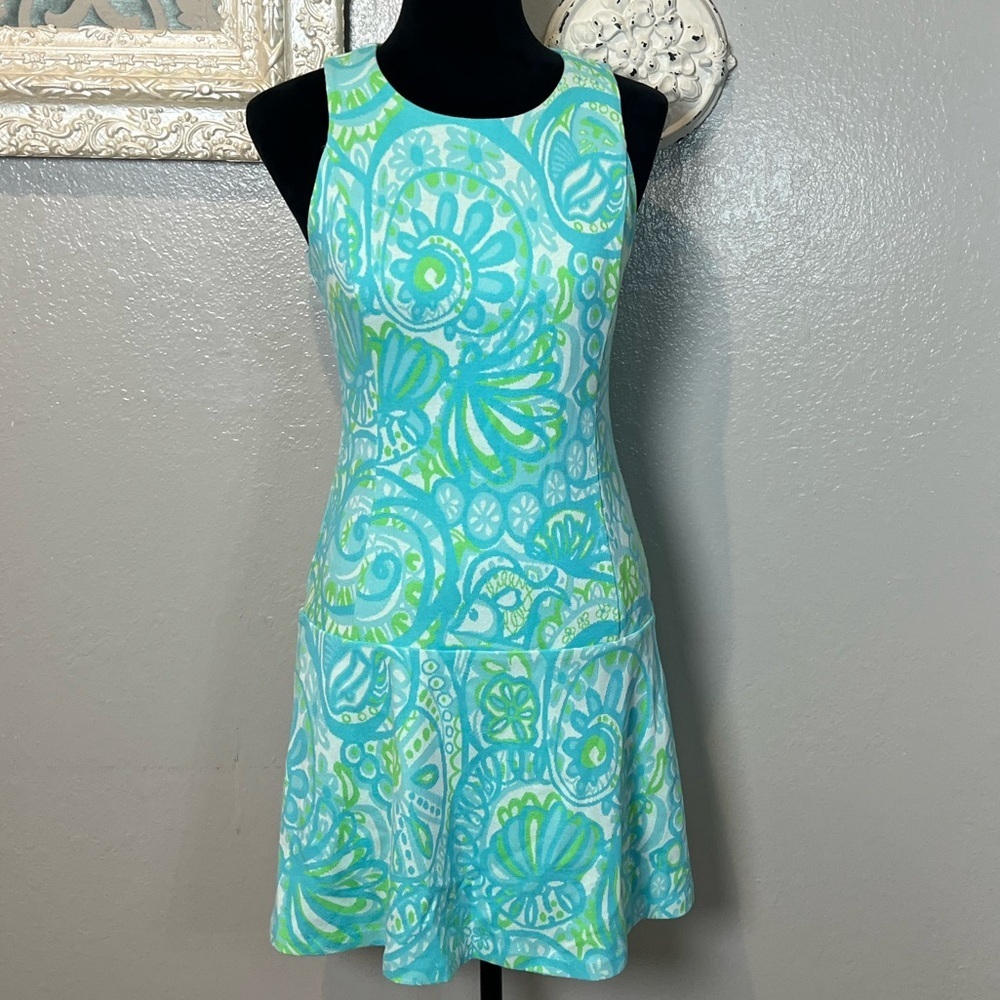 Lilly Pulitzer Aqua, Turquoise & Lime Printed Sleeveless  Dress
